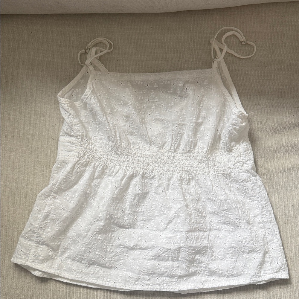 Eyelet Spaghetti Strap Tank Top - White - Picture 2 of 2